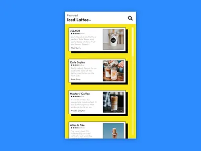 Local Coffee Review App – Newsfeed Design clean coffee ios newsfeed ui rating review ui ui yellow
