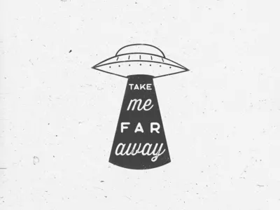 UFO black and white hand drawn minimal moon retro simple space stars texture typography ufo vintage