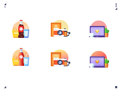 Different styles Icon camera cola computer gradient icon illustrations