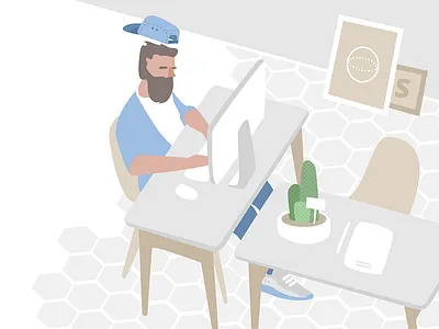 Team A cactus connecter desk graphic illustration illustrator office team