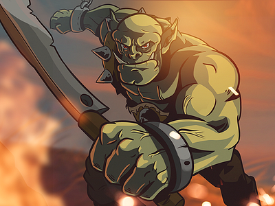 Orc Bohudor cartoon fire illustration orc sunshine war warcraft