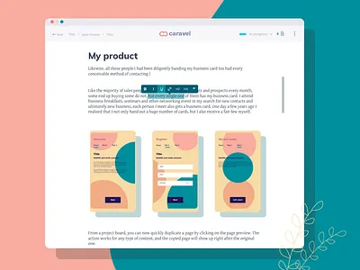 Caravel V2, UX doc page design product interface ui ux ux tool