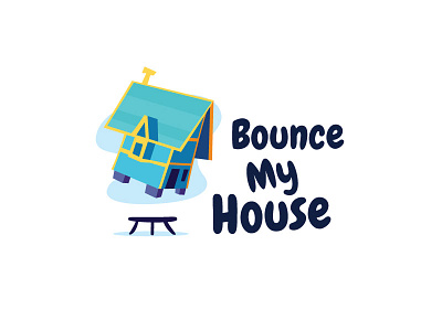 Bounce My House blue bounce fun home house logo playful trampoline