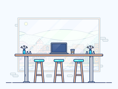 Coffeeshop Workspace city coffee coffeeshop icon illustration macbook shop starbucks vector work workspace