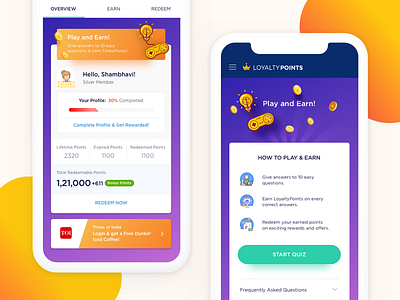 Play & Earn bright clean coins crown dashboard earn landingpage loyalty points quiz ui visual