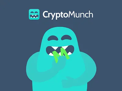 The CryptoMuncher app branding crypto cryptocurrency cute delivery food logo mascot monster