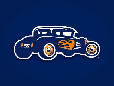 Bowling Green Hot Rods baseball circle custom design flames hot rod illustration minor v8 wheel wings