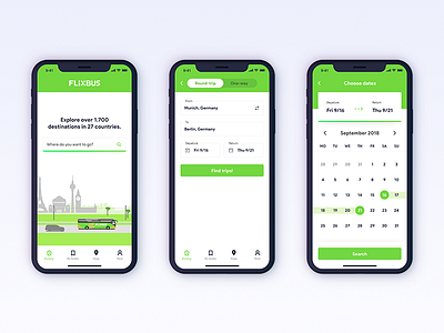 FlixBus App Redesign Concept - 001 app bus calendar flix flixbus iphone iphone x mobile search travel ui ux