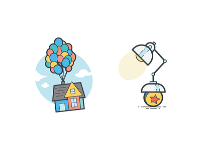 Pixar icons balloons disney house icons illustration lamp pixar up