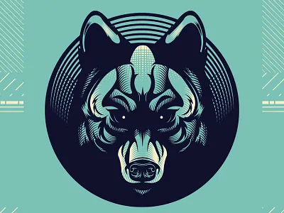Wolf Piece etching illustration mascot vector wolf