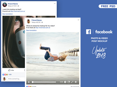 Facebook 2018 Post Mockup FREE PSD design desktop download facebook free freebbble freebie layout mockup post screen ui