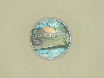 House by a Lake - Fragment. Day Version art blue day digital painting green hand drawn illustration painting photoshop psd yellow