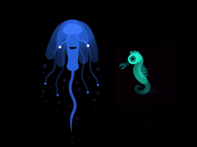 Jellyfish & Seahorse blue design drawing green illustration jellyfish neon procreate seahorse