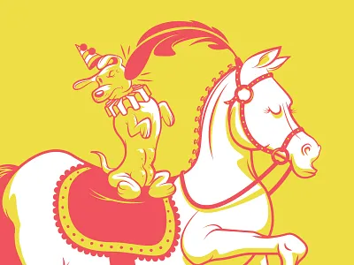 Dog & Pony Show Illustration circus clown dachshund dog feather horse limited palette pony poster puppy risograph stallion