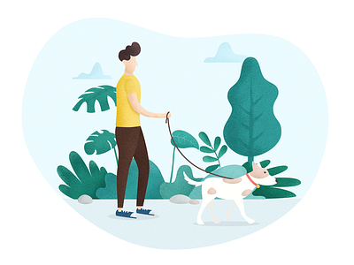 Walk a Dog dog green illustration people plant walk