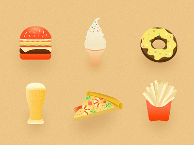 Food beer bubble burger chips donut food ice cream icon illustration pizza prawn shrimp