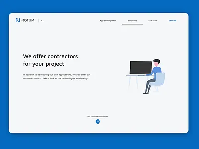 Custom WebApps development company blue bodyshop brno clean company computer contractors czech minimal person site
