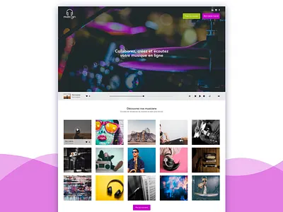 Muzicon, the collaborative music place color deign header home page landing page music player ui ux web webdesign website