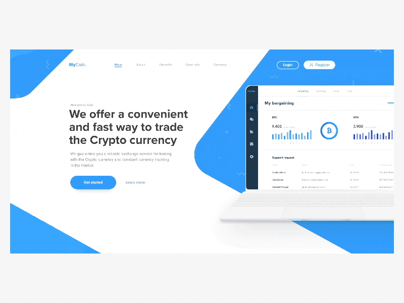 MyCoin MainPage bitcoin. crypto blue gif money motion ui ux web