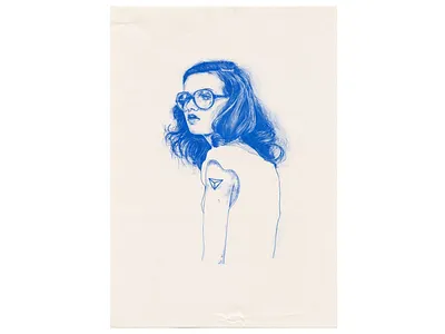 Amongst the books🦋 blue davidcallow drawing long hair portrait realism risograph tattoo