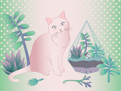 Floral Cat art cat dot floral florarium green home kitty pink vector