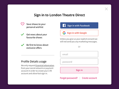 Sign in Modal window account e commerce email gdpr login modal signin signup social