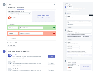 Callflow Builder architecture call caller constructor dial flow material menu product saas ui ux