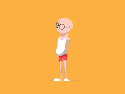 Lazy Man character colorful cute flat illustration man shadows stomach trousers yellow