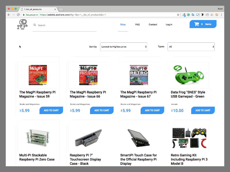 Wireframes of eCommerce platform axure black blue ecommerce gif shop simple ux web website wireframes