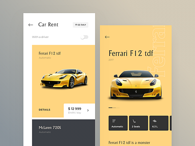 Car Rental UI app car cuberto hotel icons rent sketch ui ux yellow