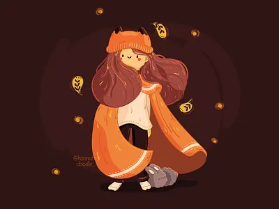 Forest Wanderer 2d cartoon character forest girl. fox rabbit vector vectorart