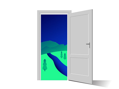 Door Illustration blue design door illustration landscape mountains sky water