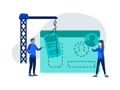 UX Design Process Illustration - Wireframe and Design blue design flat graphic illustration man people process ux web wireframe woman