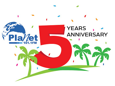 Planet FM 5 Years Anniversary 5 africa logo nigeria palm trees radio red