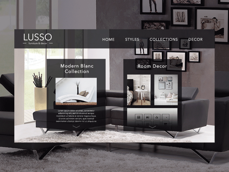 Lusso Furniture Landing Page after design effects photoshop website