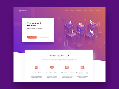 Landing Page for IT Company illustration isometric it landingpage laptop mobile network server shield software technology