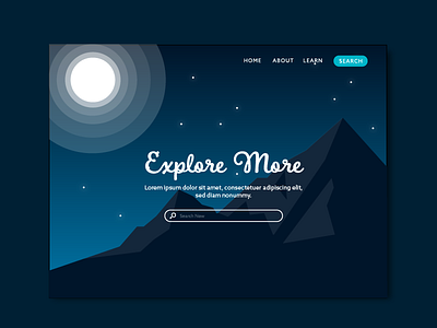 Explore More adventure heroimage illustration landingpage moon mountains nighttime ui ux webdesign website