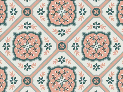 Peachy Keen floral pattern tile vector vintage