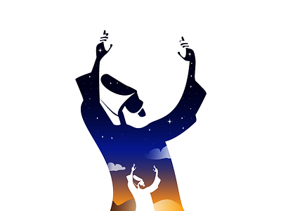 Prayer Man debut dribbble illustration invite islam midnight moonlight muslim prayer river shot stars