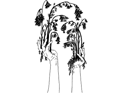 Queen of Wands black and white digital illustration floral flower hands illustration line art minimalist tarot tattoo