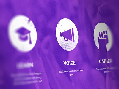 Purple Patriot website features icons megaphone patriot voice website