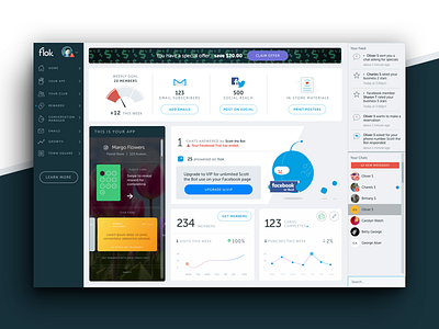 Flok Dashboard analytics dashboard data form graph grid interface metrics mobile navigation notifications product