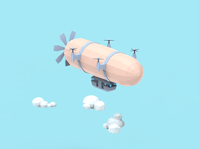 Airship 3d airship clouds lowpoly modeling sky