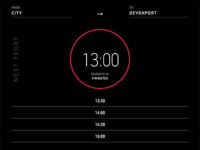 WTFerry dark din ferry minimal numbers timetable transport travel ui