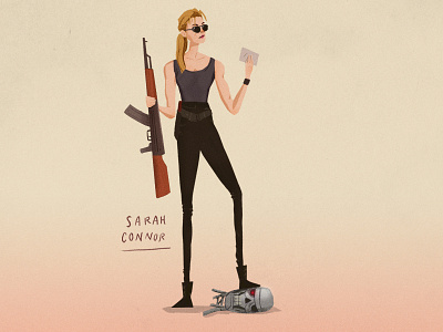 'Screen Moms' (5/5) - Sarah Connor 90s digital art film illustration ipad judgement day linda hamilton mom mothers day sarah connor terminator women