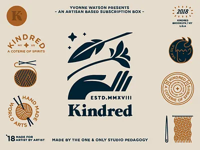 Kindred Badges 5 animal badge branding design eye feather flat flower hand hands icon illustration logo natural needle package plant typography vector yak