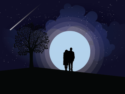 Firstvector couple hill top moon night stars tree