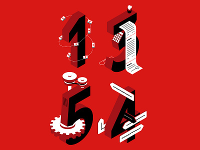 Illustrated Numbers flat illustration isometric presentation red