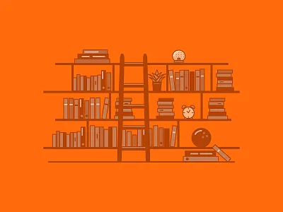 Library books education ladder library orange shelves xero