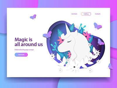 Magic landing page butterfly fairy flower gradient landing magic paper art paper cut ui unicorn